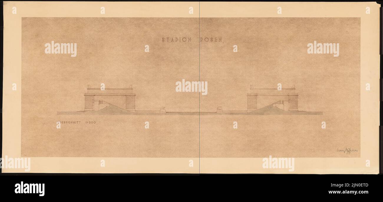 Böhmer & Petrich, Stadion in Poznan (08.08.1940): Querschnitt 1: 200. Leichtes Break-Aquarell auf der Box, 92,7 x 201,9 cm (inklusive Scankanten) Böhmer & Petrich : Stadion, Posen Stockfoto