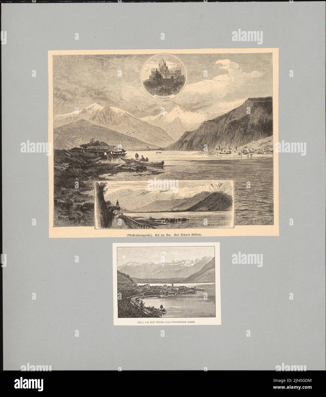 Koch Friedrich (1828-1922), Reisestudien aus Deutschland 1851-53 (1849-1903): Zell am See (Perspektivansichten). Druck auf Papier, 40,5 x 35,6 cm (inklusive Scankanten) Koch Friedrich (1828-1922): Reisestudien aus Deutschland 1851-53 Stockfoto