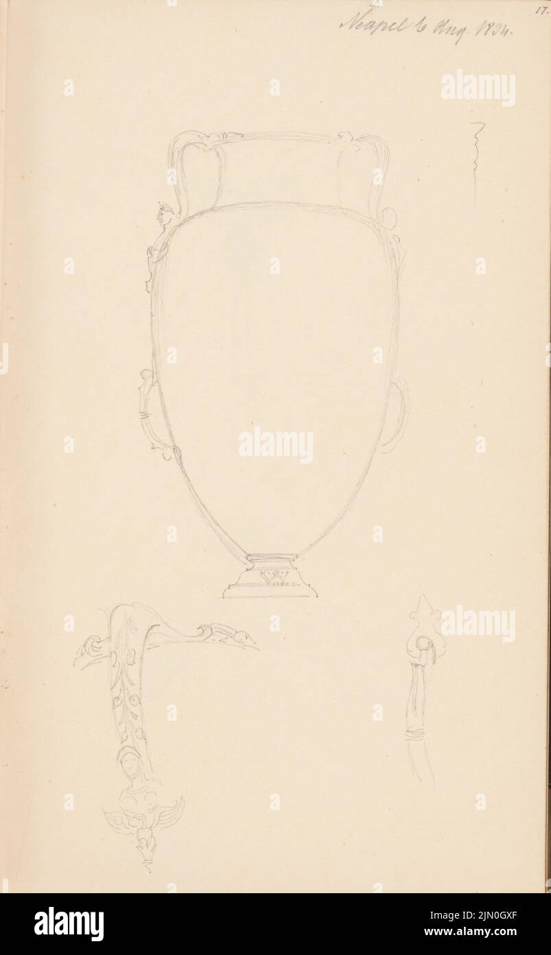 Scheppig Carl (1803-1885), Skizzenbuch 'Reiseberichte am Rhein in Frankreich und Italien gesammelt' (1833-1835): Bleistift auf Papier, 16,5 x 10,2 cm (inklusive Scan-Kanten) Scheppig Carl (1803-1885): Skizzenbuch »Reisenotizen gesammelt am Rhein in Frankreich und Italien«: Vase, Neapel Stockfoto