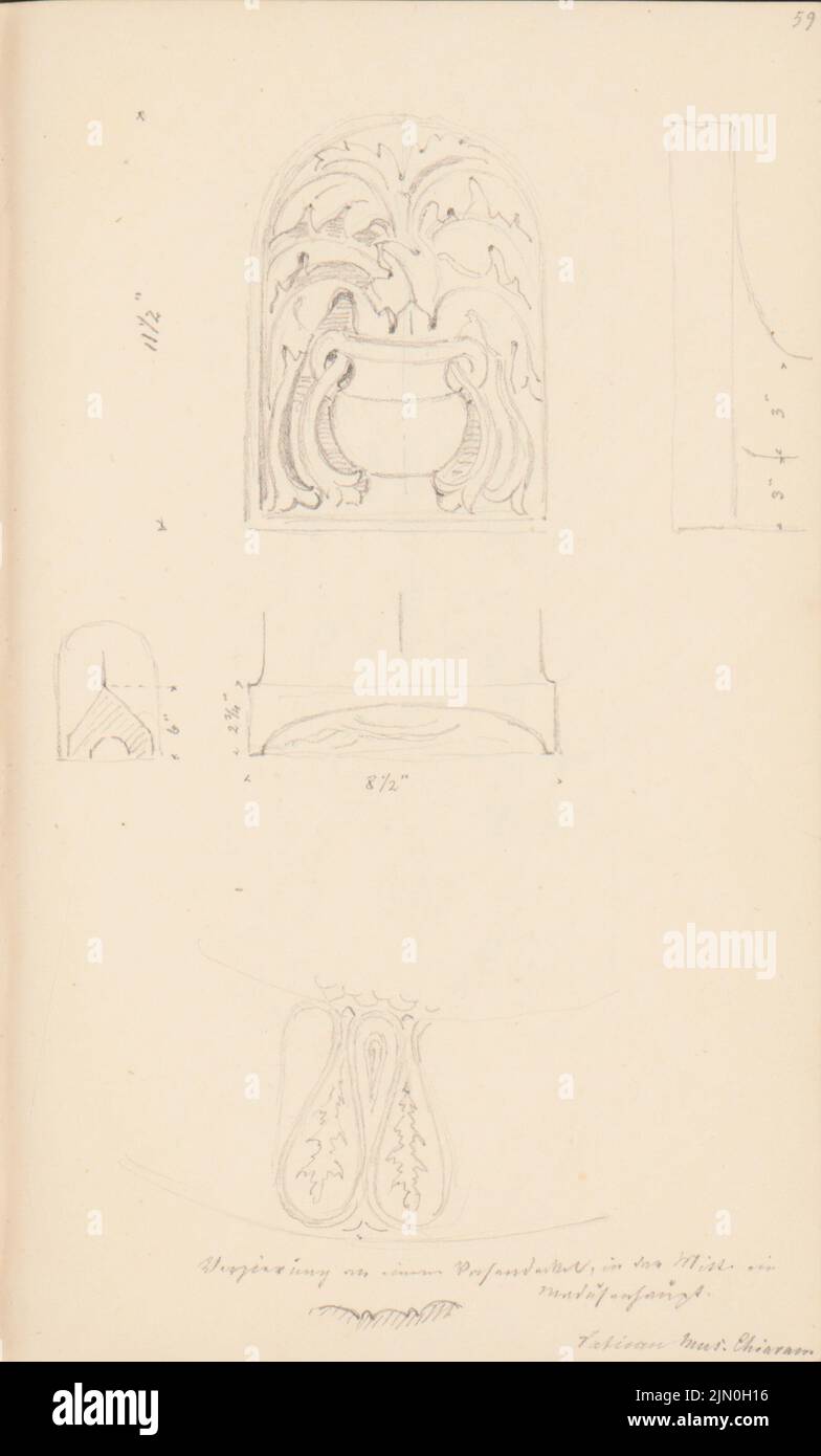 Scheppig Carl (1803-1885), Skizzenbuch 'auf dem Rhein in Frankreich und Italien gesammelte Reiseberichte' (1833-1835): Bleistift auf Papier, 16,6 x 10 cm (inklusive Scankanten) Scheppig Carl (1803-1885): Skizzenbuch »Reisenotizen gesammelt am Rhein in Frankreich und Italien«: Vatikanisches Museum, Rom Stockfoto