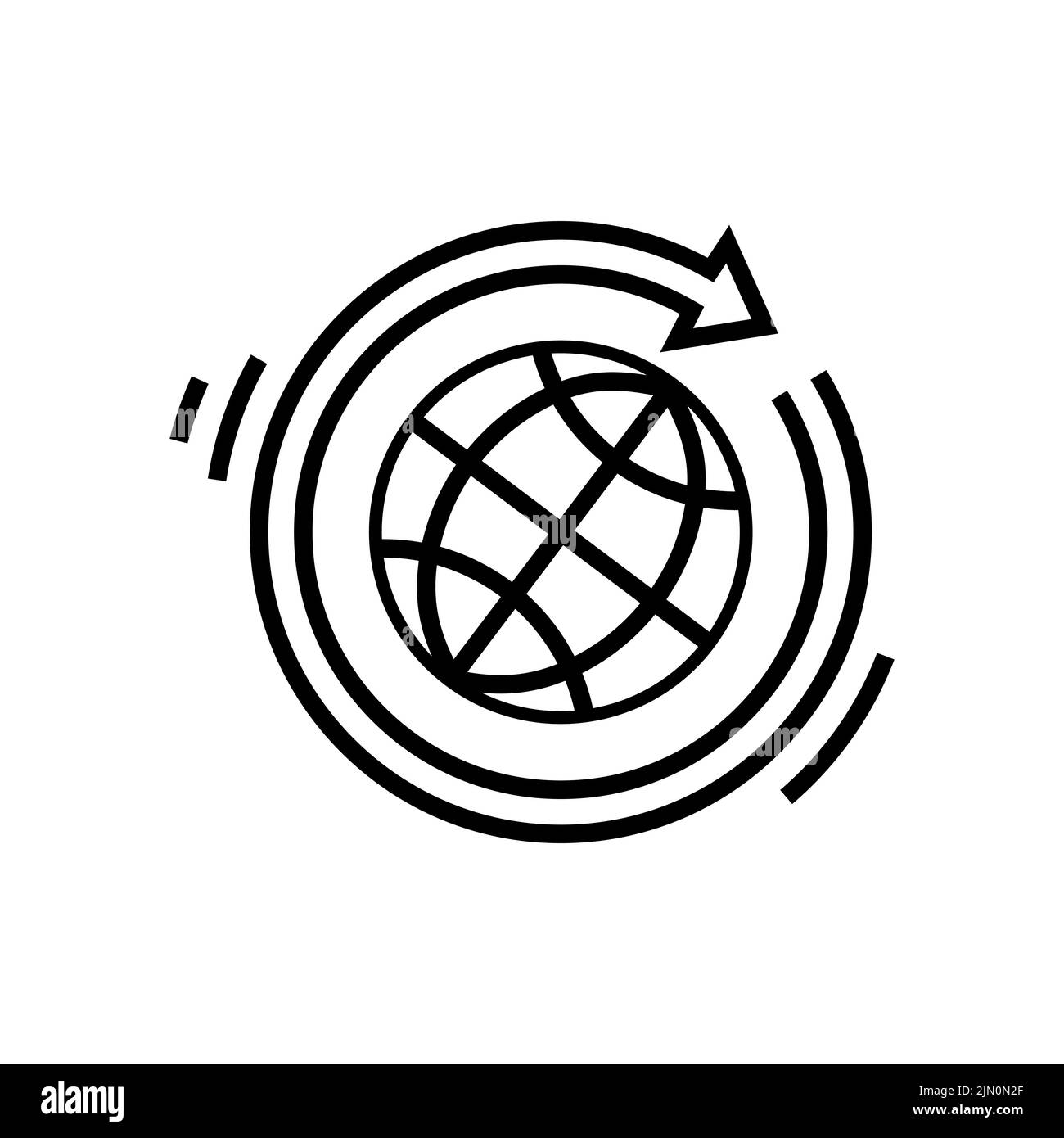 Globus mit Pfeilliniensymbol für Web-, Mobil- und Infografiken. Vektor dunkelgraues Symbol auf hellgrauem Hintergrund isoliert. Stock Vektor