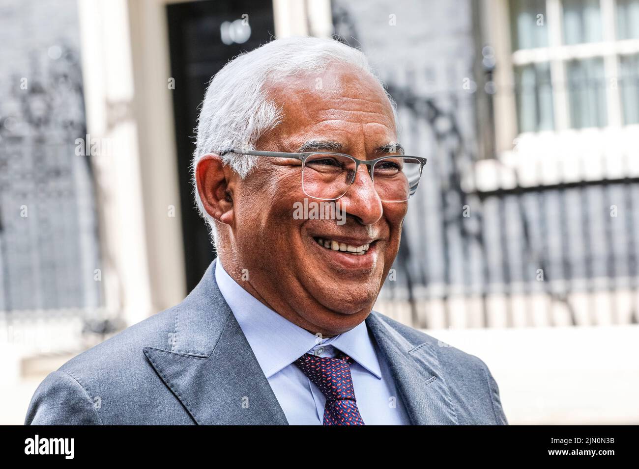 António Costa, Premierminister von Portugal, offizieller Besuch in London, Nahaufnahme eines lächelnden Gesichts Stockfoto