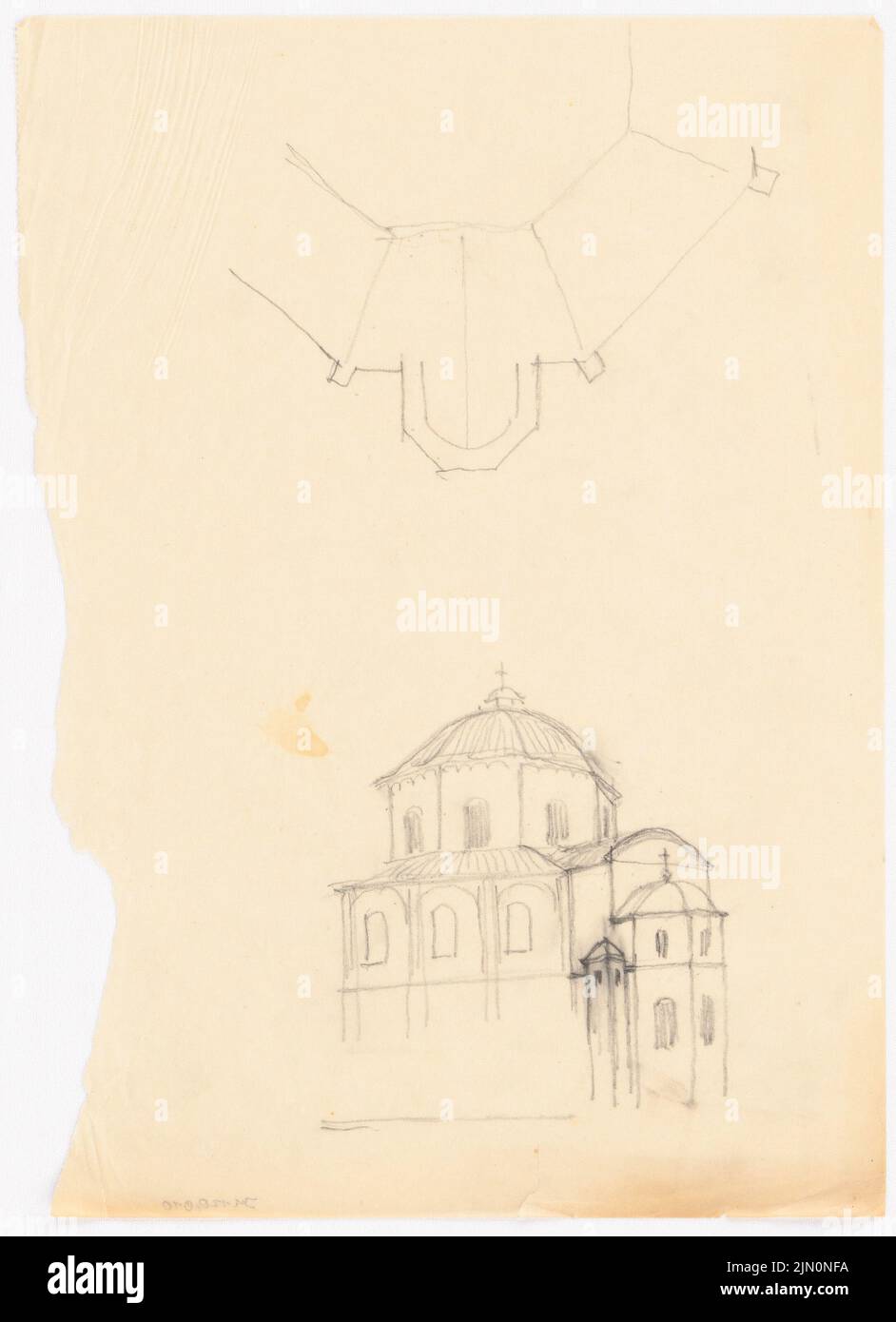 Klomp Johannes Franziskus (1865-1946), Kathedrale in Belgrad (ohne Dat.): Skizze des Chors. Bleistift auf Transparent, 30,5 x 22,1 cm (inklusive Scan-Kanten) Klomp Johannes Franziskus (1865-1946): Kathedrale, Belgrad Stockfoto