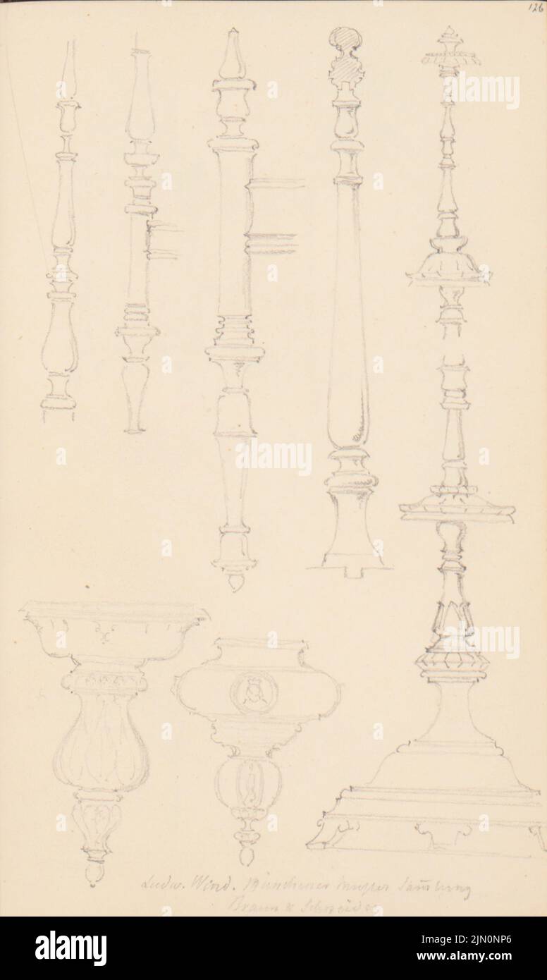 Scheppig Carl (1803-1885), Skizzenbuch 'Reiseaufschriften am Rhein in Frankreich und Italien' (1833-1835): Bleistift auf Papier, 16,6 x 9,9 cm (inklusive Scan-Kanten) Scheppig Carl (1803-1885): Skizzenbuch »Reisenotizen gesammelt am Rhein in Frankreich und Italien«: Holzarbeiten, München Stockfoto