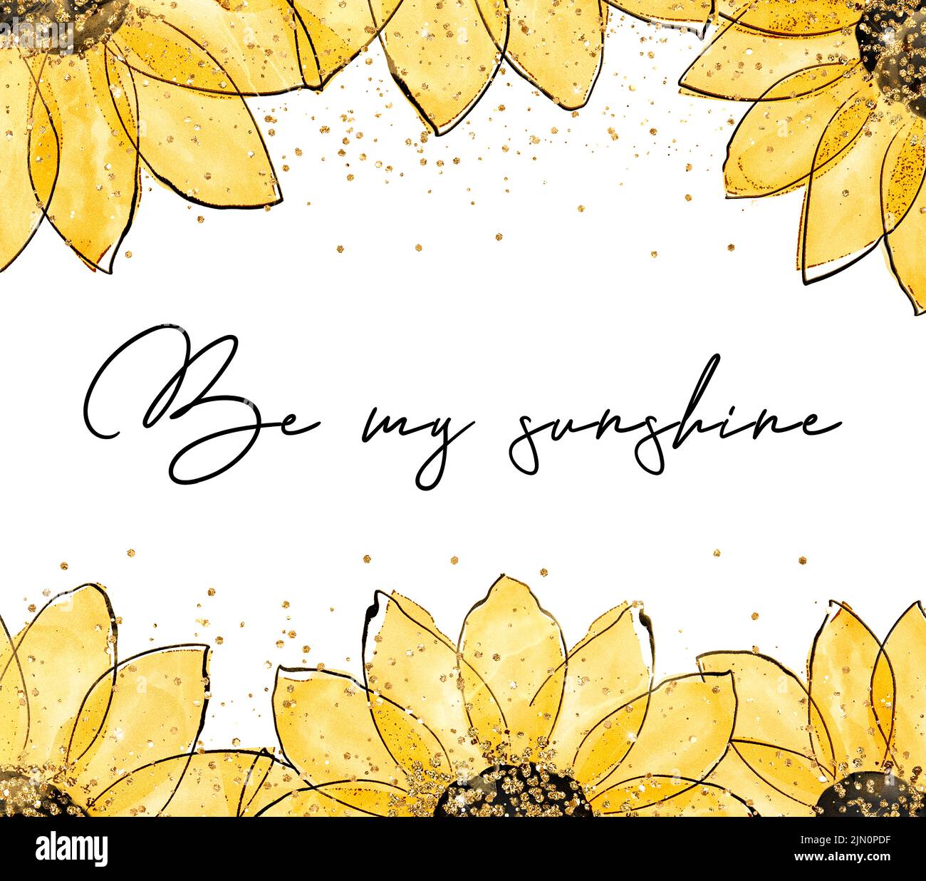 Sei mein Sonnenschein-Zitat. Hintergrund mit Sonnenblumen. Stockfoto