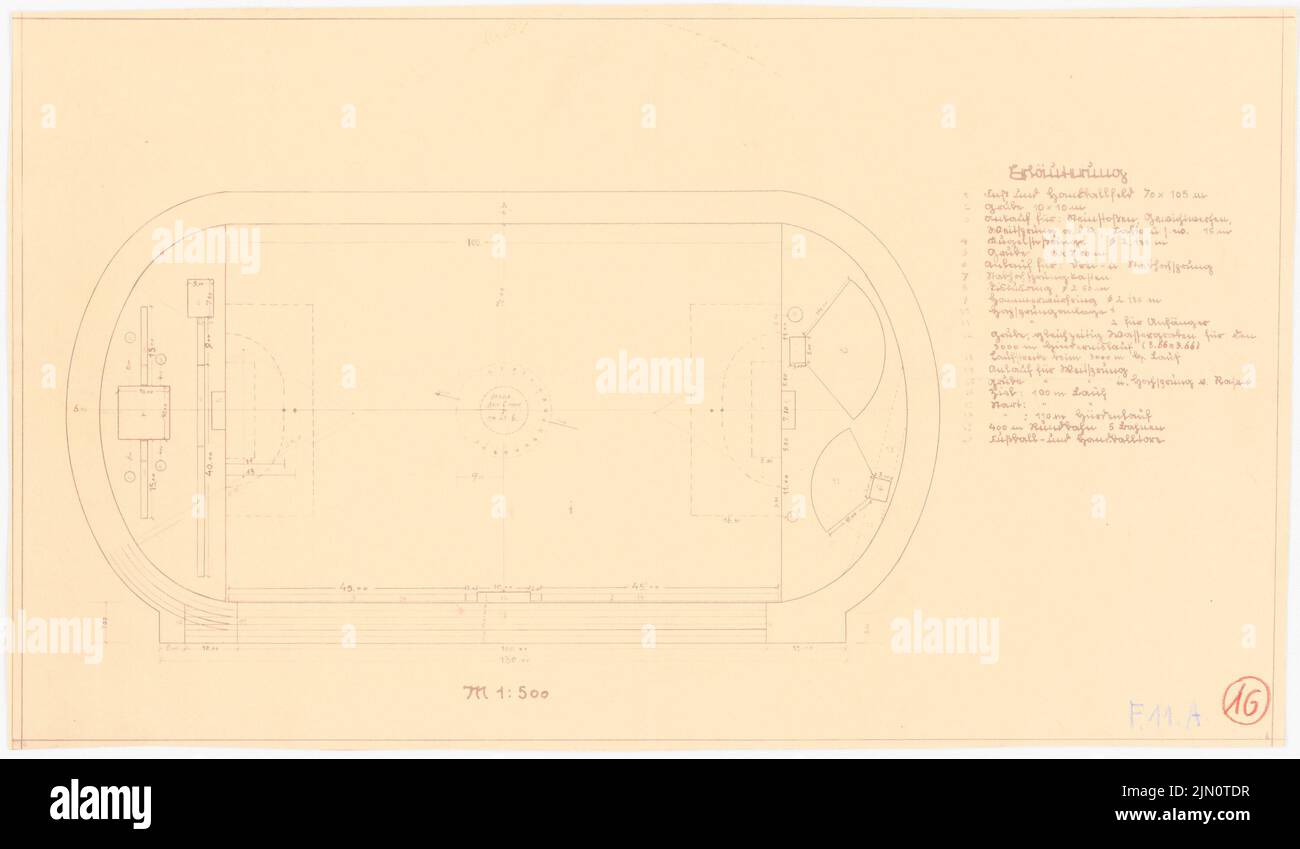 N.N., Sportplatz (ohne Datum): Grundriß. Leichter Bruch auf Papier, 28,6 x 49,1 cm (einschließlich Scankanten) N.N. : Sportplatz Stockfoto