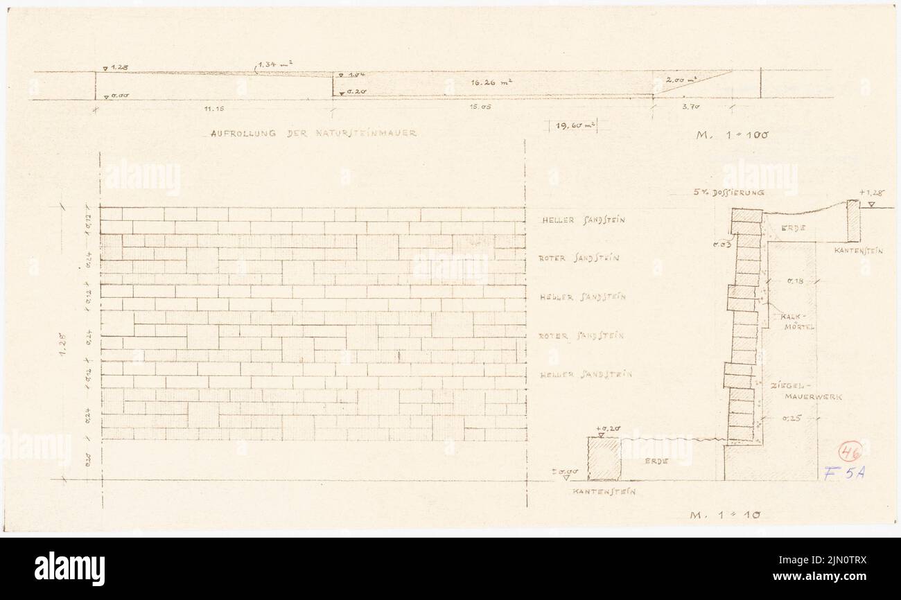 N.N., Grüne Woche, Berlin-Charlottenburg (ohne Datum): Zur Natursteinmauer 1:50. Leichter Bruch auf Papier, 25,2 x 42,3 cm (einschließlich Scankanten) N.N. : Grüne Woche, Berlin Stockfoto