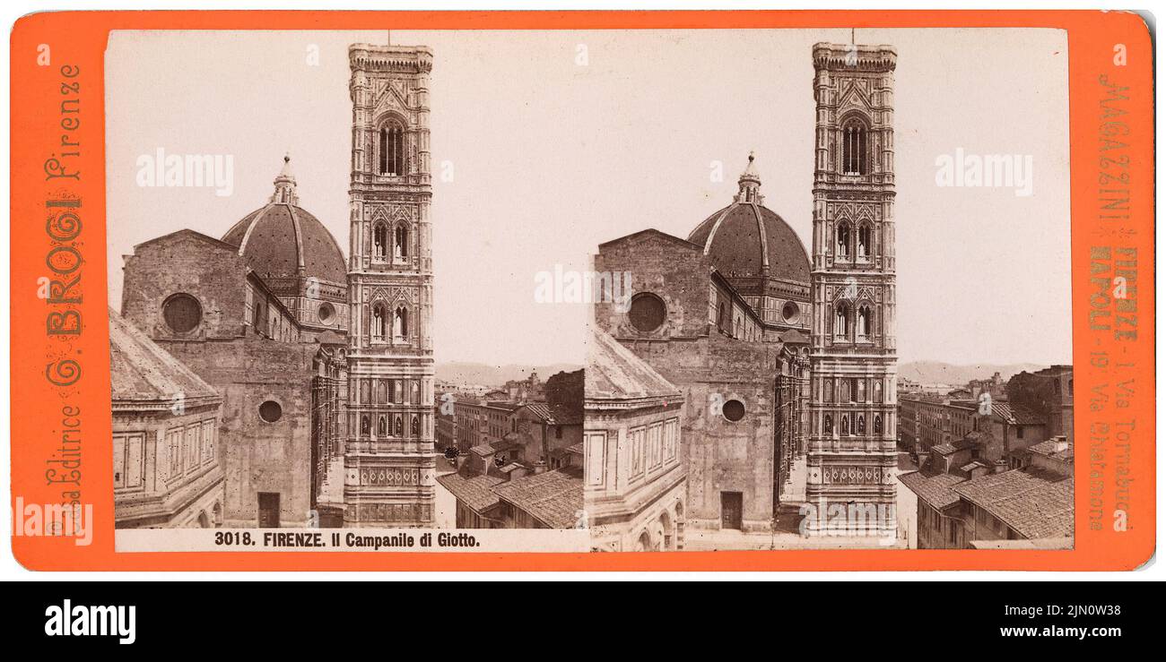 Unbekannter Fotograf, Campanile di Giotto in Florenz (ohne dat.): Aussicht. Stereooto, 9 x 18 cm (einschließlich Scankanten) unbekannt. Fotograf : Campanile di Giotto in Florenz (ohne DAT.) Stockfoto