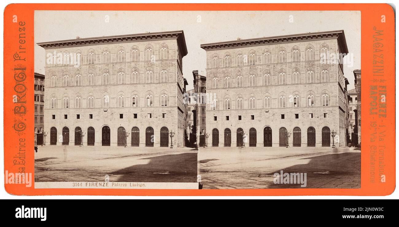 Unbekannter Fotograf, Palazzo Lavison in Florenz (ohne dat.): Ansicht. Stereooto, 9 x 18 cm (einschließlich Scankanten) unbekannt. Fotograf : Palazzo Lavison in Florenz (ohne DAT.) Stockfoto