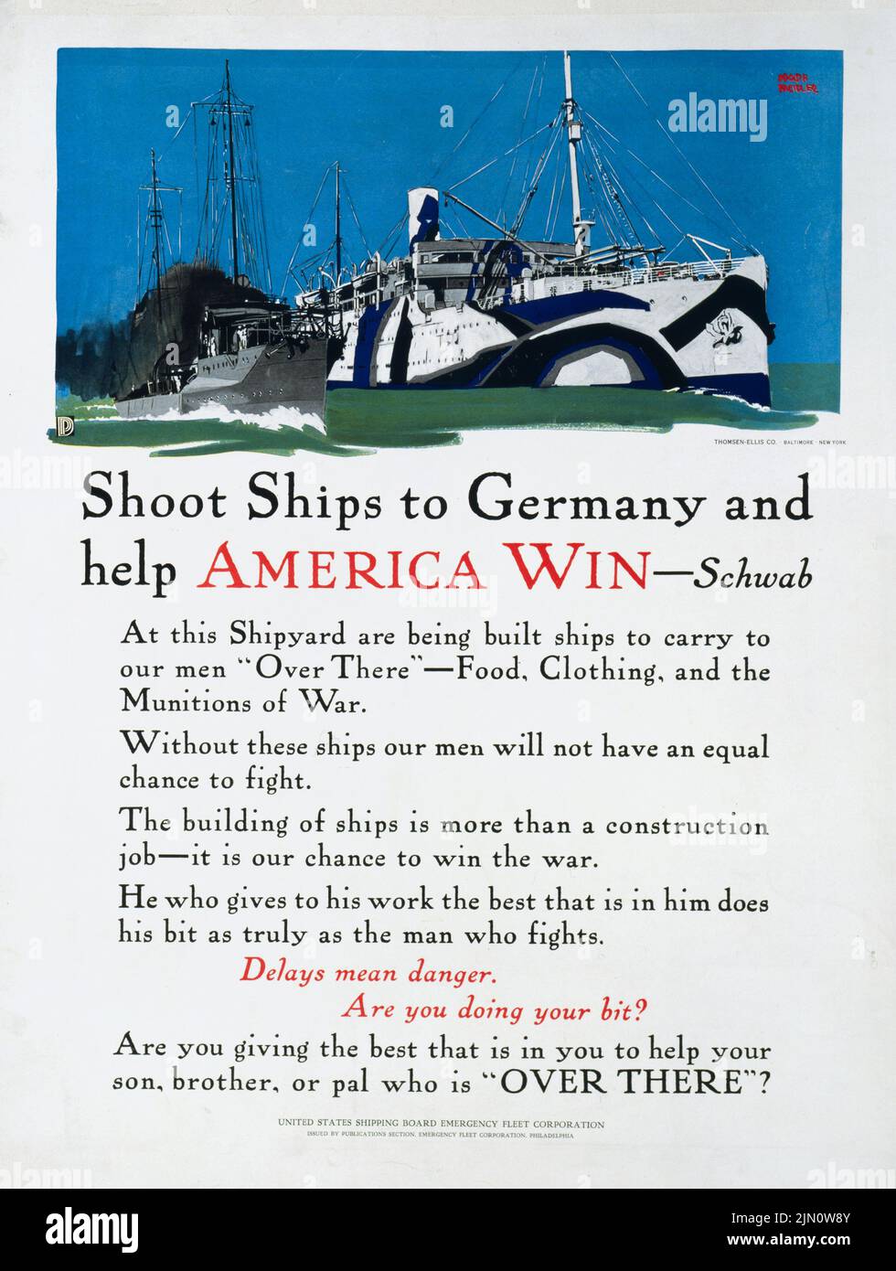 Shoot ships to Germany & help America win – Schwab (1917) Poster aus der Zeit des Ersten Weltkriegs von Adolph Treidler Stockfoto