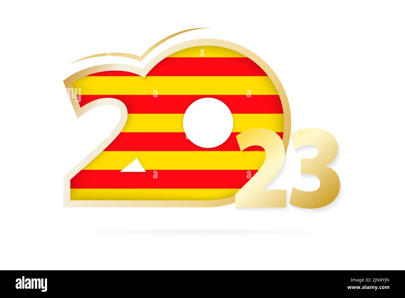 Jahr 2023 mit Katalonien Flagge Muster. Vektorgrafik. Stock Vektor