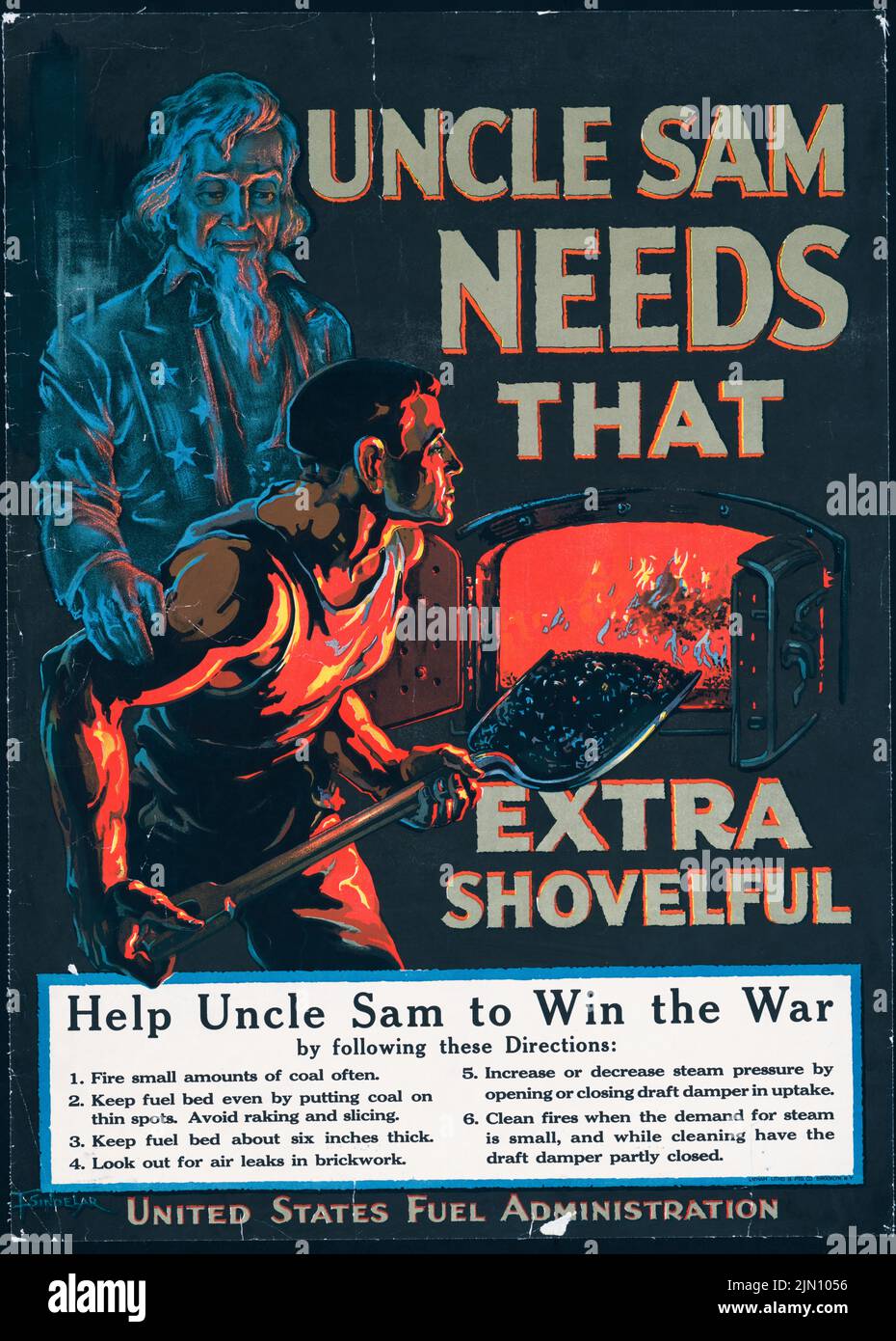 Onkel Sam braucht diese zusätzliche Schaufel, Hilf Onkel Sam, den Krieg zu gewinnen, United States Fuel Administration (1918) Poster der amerikanischen Ersten Weltkrieg-Ära von F. Sindelar Stockfoto