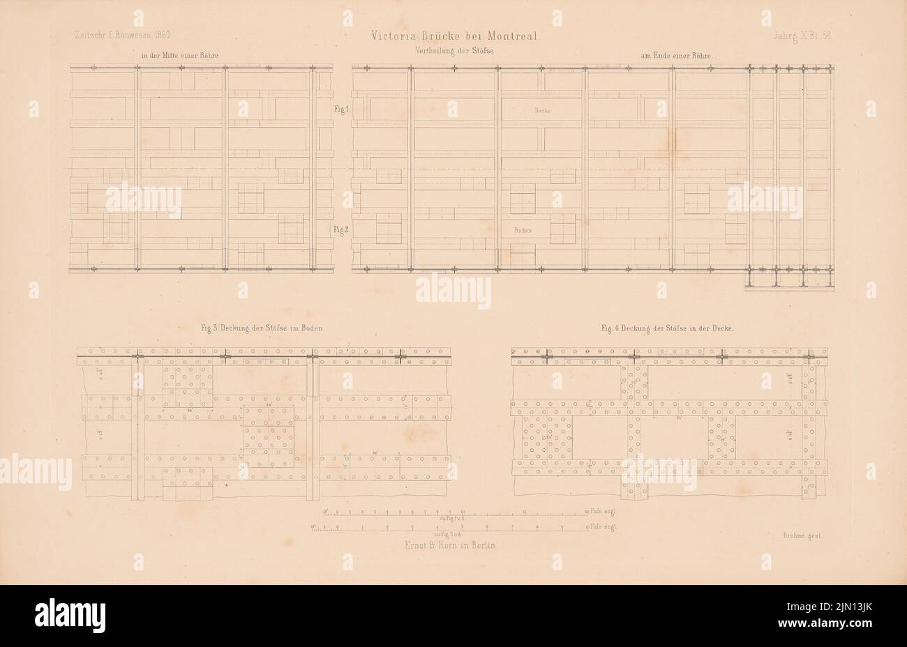 N.N., Victoria Bridge, Montreal. (Aus: Atlas zur Zeitschrift für Bauwesen, hrsg. v. G. Erbkam, Jg. 10, 1860.) (1860-1860): Details. Stich auf Papier, 29,2 x 45,3 cm (einschließlich Scankanten) N.N. : Victoria-Brücke, Montreal. (Aus: Atlas zur Zeitschrift für Bauwesen, hrsg. v. G. Erbkam, Jg. 10, 1860) Stockfoto