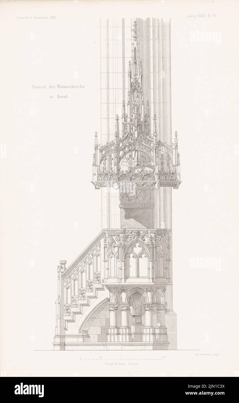 N.N., Wiesenkirche, Soest. (Aus: Atlas zur Zeitschrift für Gebäude, Hrsg. v. L.v.TIEDEMANN, Jg. 33, 1883) (1883-1883): Ansicht. Druck auf Papier, 45,5 x 28,8 cm (einschließlich Scankanten) N.N. : Wiesenkirche, Soest. (Aus: Atlas zur Zeitschrift für Bauwesen, hrsg. v. L.v.Tiedemann, Jg. 33, 1883) Stockfoto