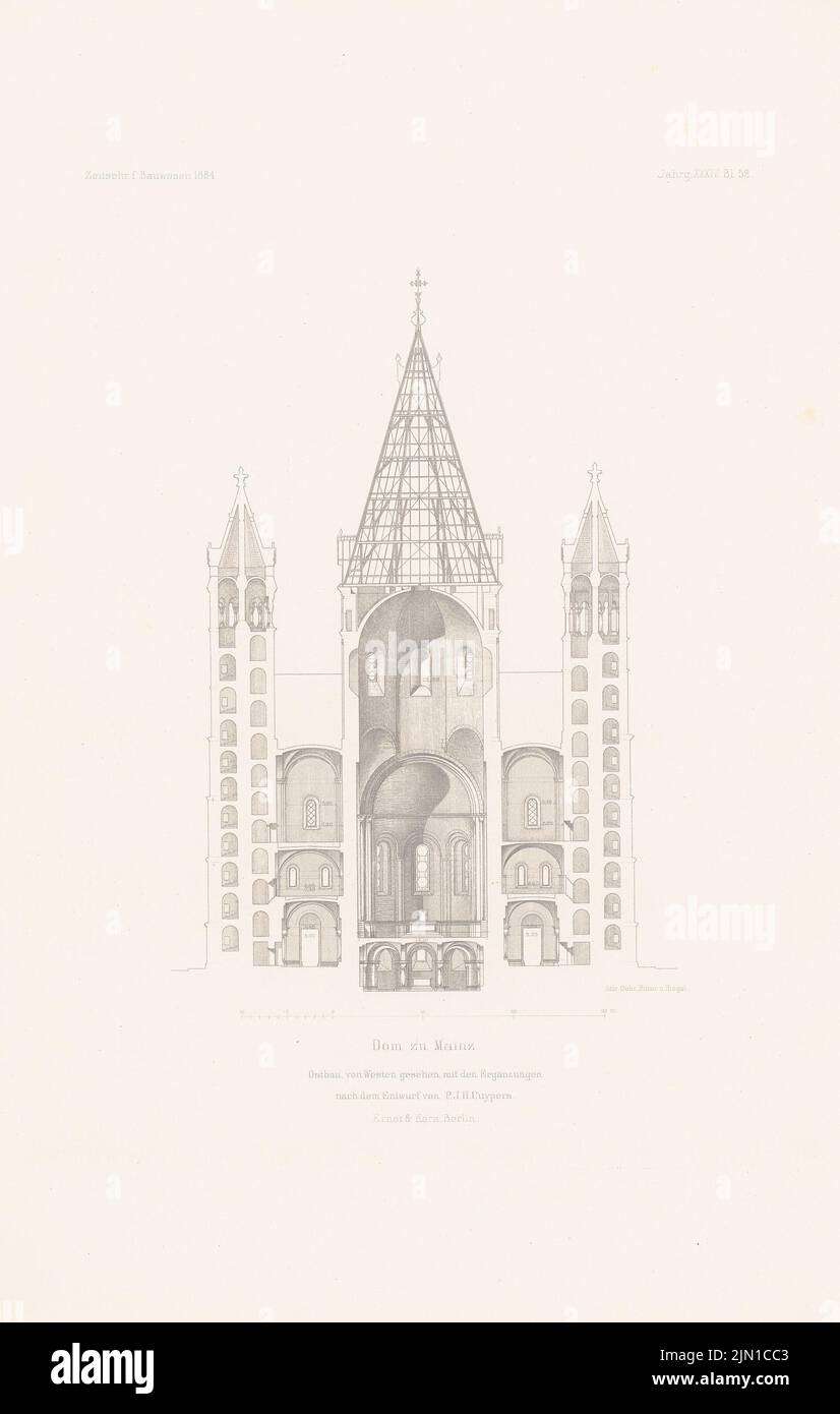 N.N., Dom in Mainz. (Aus: Atlas zur Zeitschrift für Bauwesen, hrsg. v. G. Erbkam, Jg. 34, 1884.) (1884-1884): Querschnitt. Druck auf Papier, 45,4 x 28,8 cm (inklusive Scankanten) Cuypers Petrus Josephus Hubertus (1827-1921): Dom, Mainz. (Aus: Atlas zur Zeitschrift für Bauwesen, hrsg. v. G. Erbkam, Jg. 34, 1884) Stockfoto