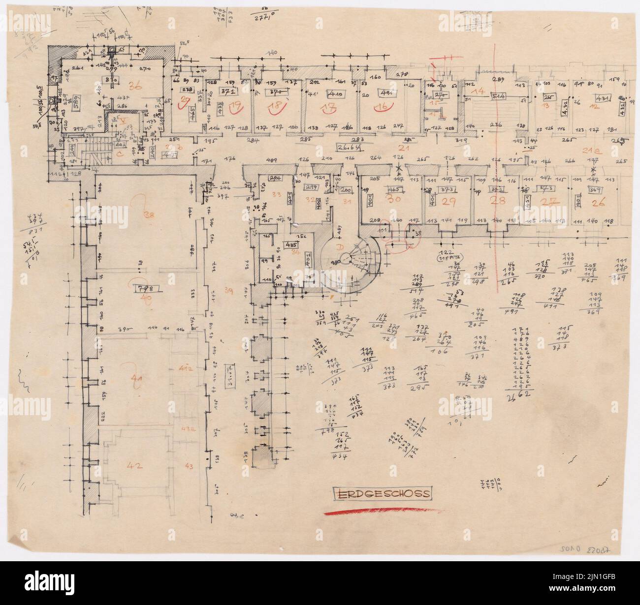 Böhmer Franz (1907-1943), Schloss Posen, Posen (1939-1943): Planinhalt N.N. entdeckt. Material/Technologie N.N. Aufgenommen, 44,3 x 50,5 cm (inklusive Scan-Kanten) Böhmer & Petrich : Schloss Posen, Posen. Umbau Stockfoto