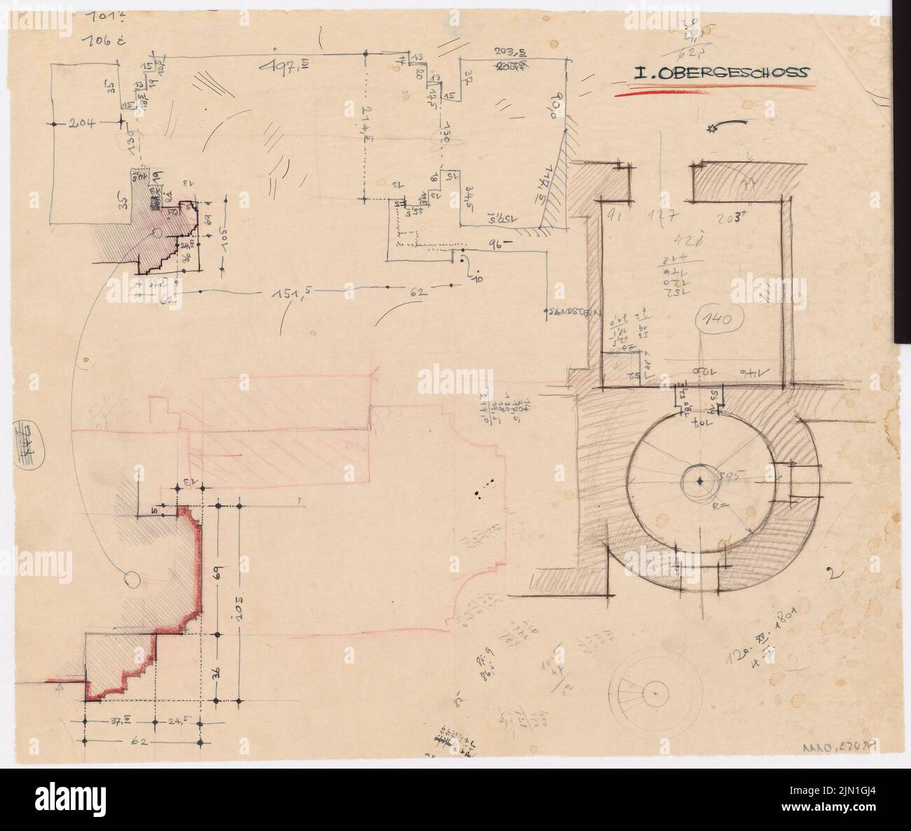 Böhmer Franz (1907-1943), Schloss Posen, Posen (1939-1943): Planinhalt N.N. entdeckt. Material/Technologie N.N. Aufgenommen, 41 x 48,6 cm (inklusive Scan-Kanten) Böhmer & Petrich : Schloss Posen, Posen. Umbau Stockfoto