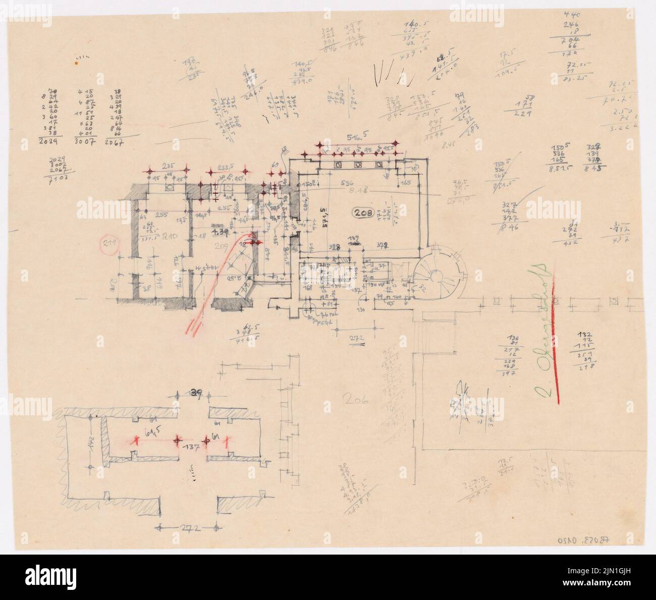 Böhmer Franz (1907-1943), Schloss Posen, Posen (1939-1943): Planinhalt N.N. entdeckt. Material/Technologie N.N. Aufgenommen, 38,6 x 45,7 cm (inklusive Scan-Kanten) Böhmer & Petrich : Schloss Posen, Posen. Umbau Stockfoto