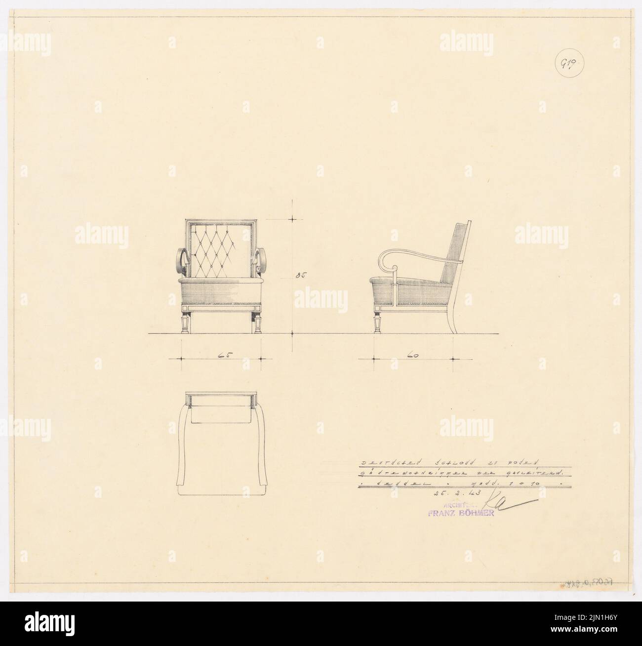 Böhmer Franz (1907-1943), Schloss Posen, Posen (1939-1943): Planinhalt N.N. entdeckt. Material/Technologie N.N. Aufgenommen, 45 x 48 cm (inklusive Scan-Kanten) Böhmer & Petrich : Schloss Posen, Posen. Umbau Stockfoto