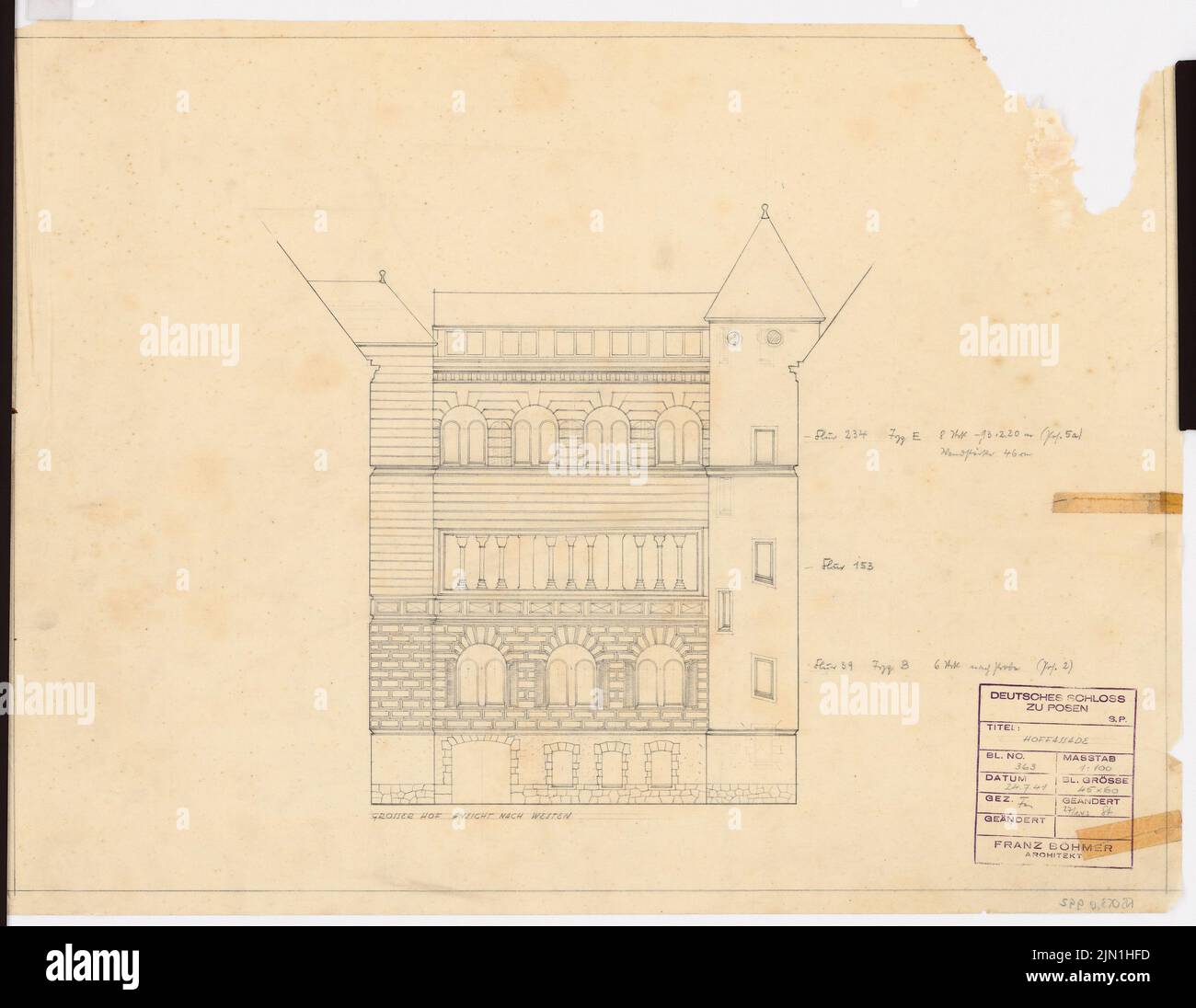 Böhmer Franz (1907-1943), Schloss Posen, Posen (1939-1943): Planinhalt N.N. entdeckt. Material/Technologie N.N. Aufgenommen, 46 x 59,5 cm (inklusive Scan-Kanten) Böhmer & Petrich : Schloss Posen, Posen. Umbau Stockfoto