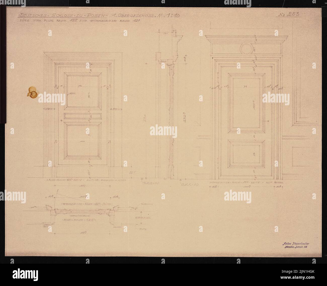 Böhmer Franz (1907-1943), Schloss Posen, Posen (1939-1943): Planinhalt N.N. entdeckt. Material/Technologie N.N. Aufgenommen, 52,5 x 65,1 cm (inklusive Scan-Kanten) Böhmer & Petrich : Schloss Posen, Posen. Umbau Stockfoto