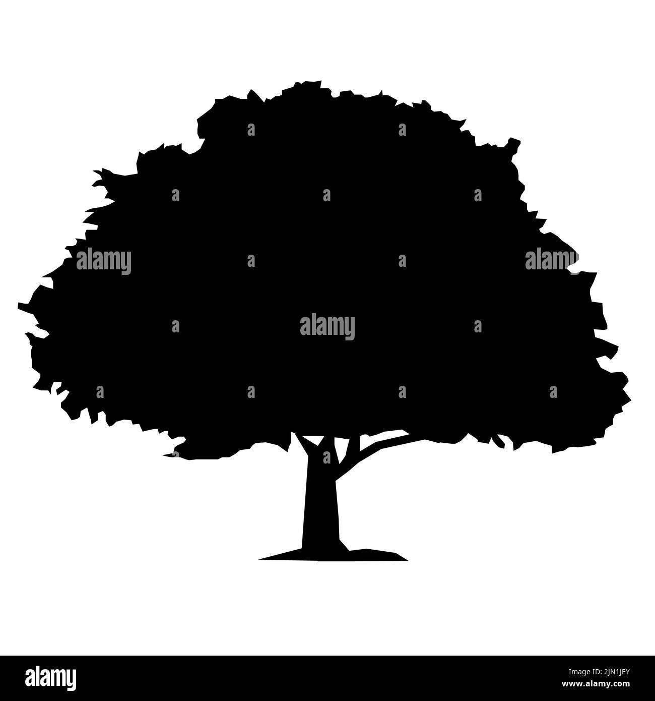 Eichenbaum-Symbol auf weißem Hintergrund. Baum-Silhouette. Eichenbaum-Logo. Flacher Stil. Stockfoto