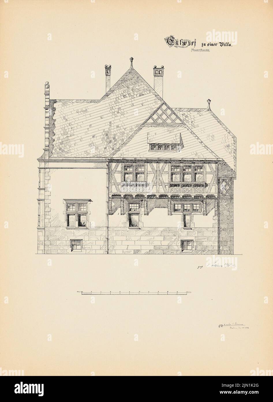 Kemna Paul, Villa. (Aus: Drucke von Seminararbeiten der Königlichen Technischen Universität Berlin, Vol. III) (1903): Rückansicht. Druck auf Papier, 32,4 x 23,6 cm (inklusive Scan-Kanten) Kemna Paul : Villa. (Aus: Drucke von Seminararbeiten der Königlich Technischen Hochschule Berlin, Bd. III) Stockfoto