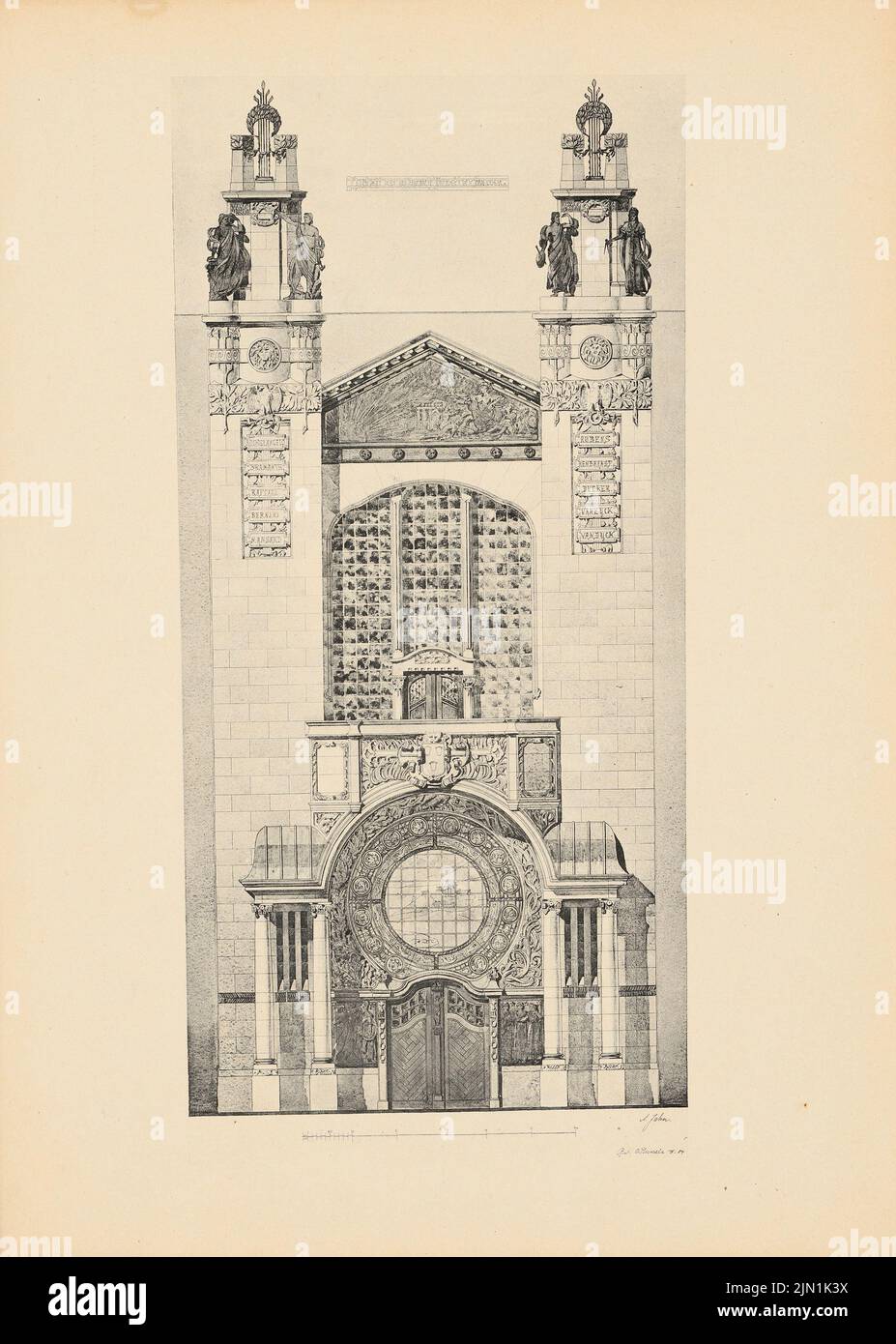 Jahn A., Künstlerhaus. (Aus: Drucke von Seminararbeiten der Königlichen Technischen Universität Berlin, Vol. III) (1904): Frontansicht. Druck auf Papier, 32,6 x 23,3 cm (inklusive Scankanten) Jahn A. : Künstlerhaus. (Aus: Drucke von Seminararbeiten der Königlich Technischen Hochschule Berlin, Bd. III) Stockfoto