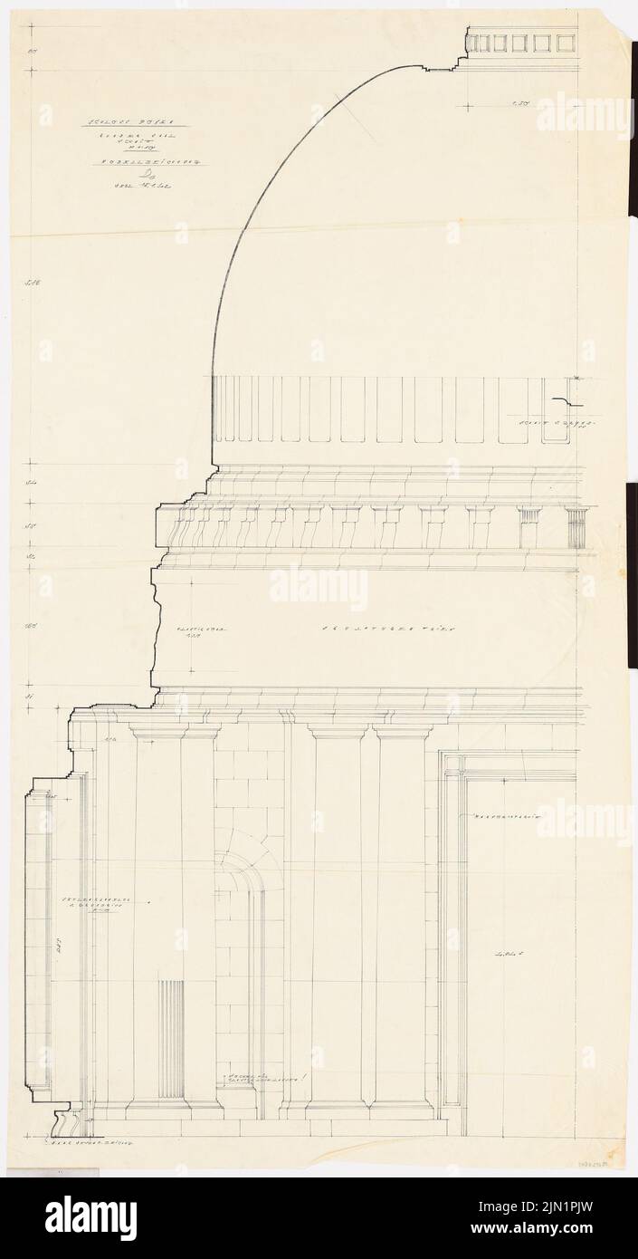 Böhmer & Petrich, Schloss Posen, Posen. Umbau: Schnitt rund Halle 1:10 Modellzeichnung. Bleistift auf transparent, 158,7 x 86,2 cm (inklusive Scankante). Architekturmuseum der Technischen Universität Berlin Inv. Nr. FB 053,0643. Böhmer & Petrich : Schloss Posen, Posen. Umbau Stockfoto