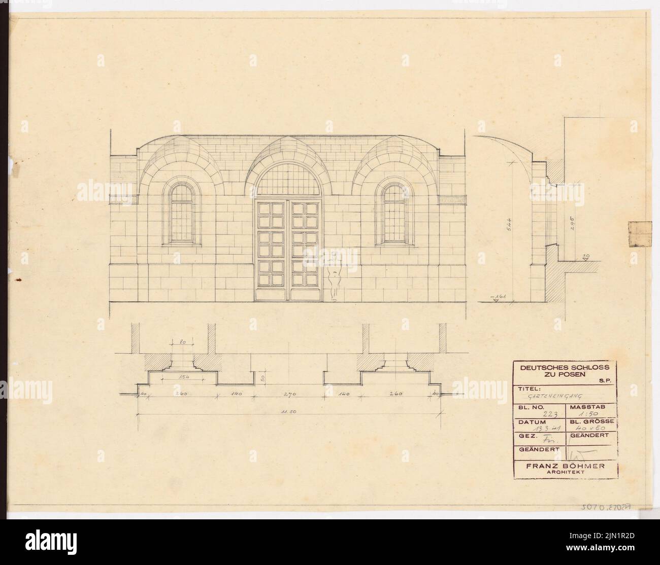 Böhmer Franz (1907-1943), Schloss Posen, Posen (1939-1943): Planinhalt N.N. entdeckt. Material/Technologie N.N. Aufgenommen, 39,5 x 50,2 cm (inklusive Scan-Kanten) Böhmer & Petrich : Schloss Posen, Posen. Umbau Stockfoto