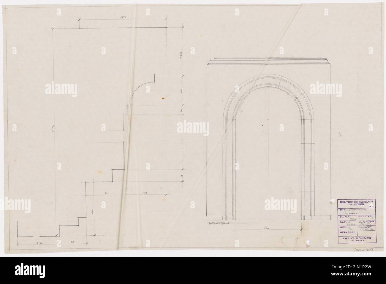 Böhmer Franz (1907-1943), Schloss Posen, Posen (1939-1943): Planinhalt N.N. entdeckt. Material/Technologie N.N. Aufgenommen, 52,6 x 78,8 cm (inklusive Scan-Kanten) Böhmer & Petrich : Schloss Posen, Posen. Umbau Stockfoto