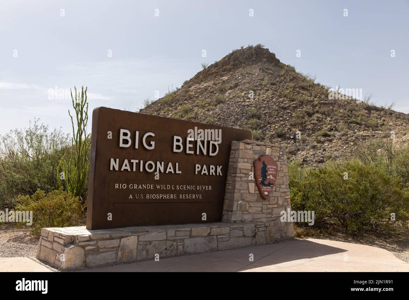 Big Bend National Park Schild in Texas Stockfoto