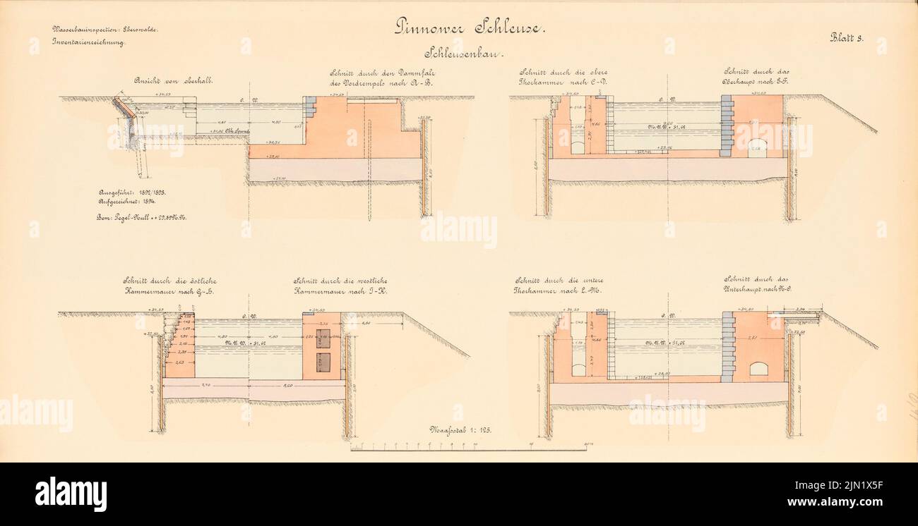 N.N., Schleuse im Oranienburger Kanal, Pinnow: Cuts 1: 125. Lithographie auf Papier, 32,7 x 64,8 cm (einschließlich Scankanten) N.N. : Schleuse im Oranienburger Kanal, Pinnow Stockfoto