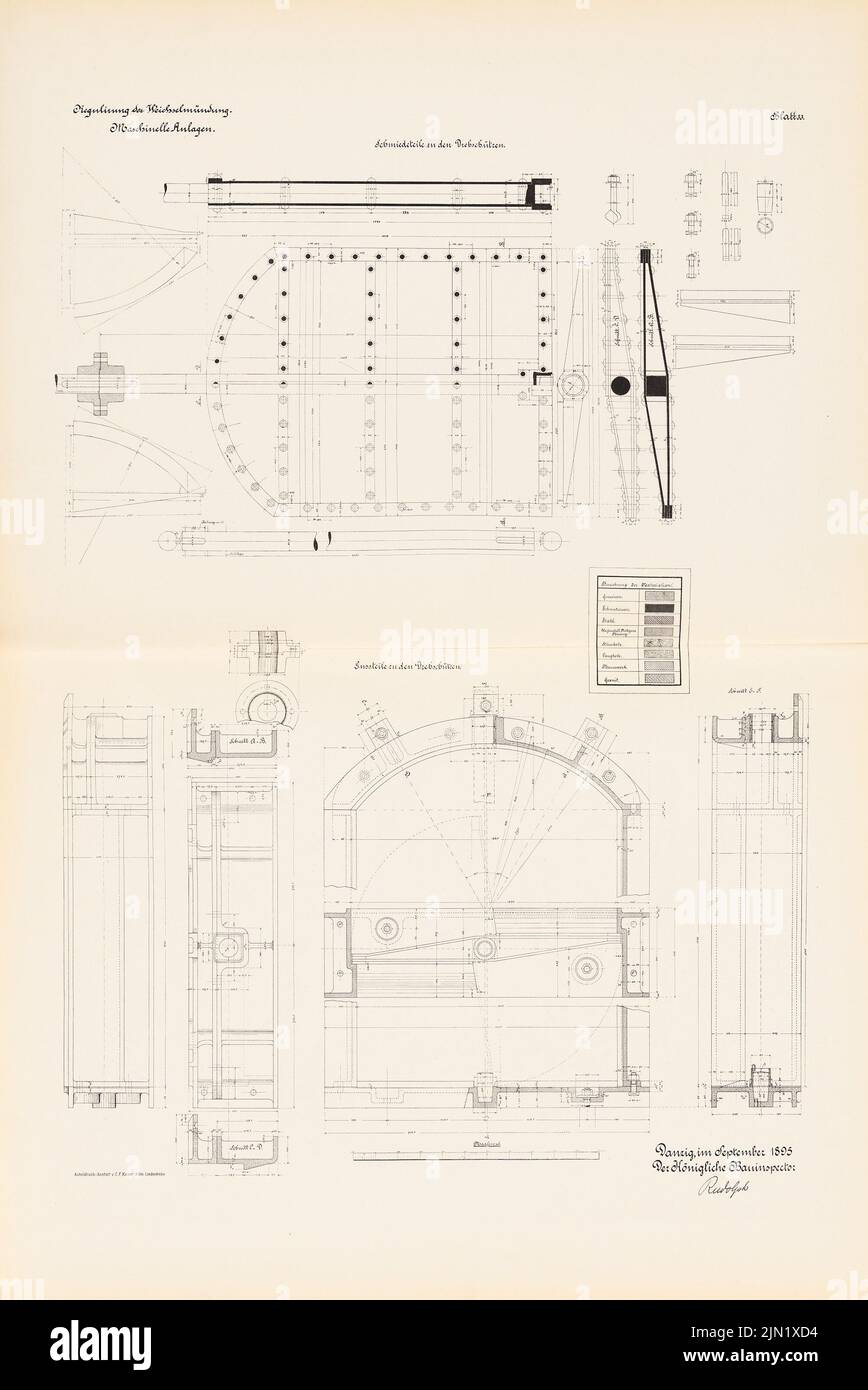 N.N., Regulierung der Weichselmündung: Schmiedeteile und Gussteile an die Schießschützen: Schnitte. Lithographie auf Papier, 92,2 x 61,6 cm (einschließlich Scankanten) N.N. : Regulierung der Weichselmündung Stockfoto N.N., Regulierung der Weichselmündung: Schmiedeteile und Gussteile an die Schießschützen: Schnitte. Lithographie auf Papier, 92,2 x 61,6 cm (einschließlich Scankanten) N.N. : Regulierung der Weichselmündung Stockfoto