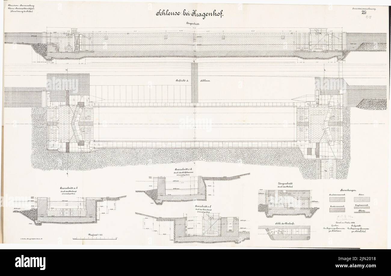 N.N., Schloss, Kragen: Aufsicht, Schnitte 1: 100. Lithographie auf Papier, 62,8 x 98,4 cm (einschließlich Scankanten) N.N. : Schleuse, Kragenhof Stockfoto