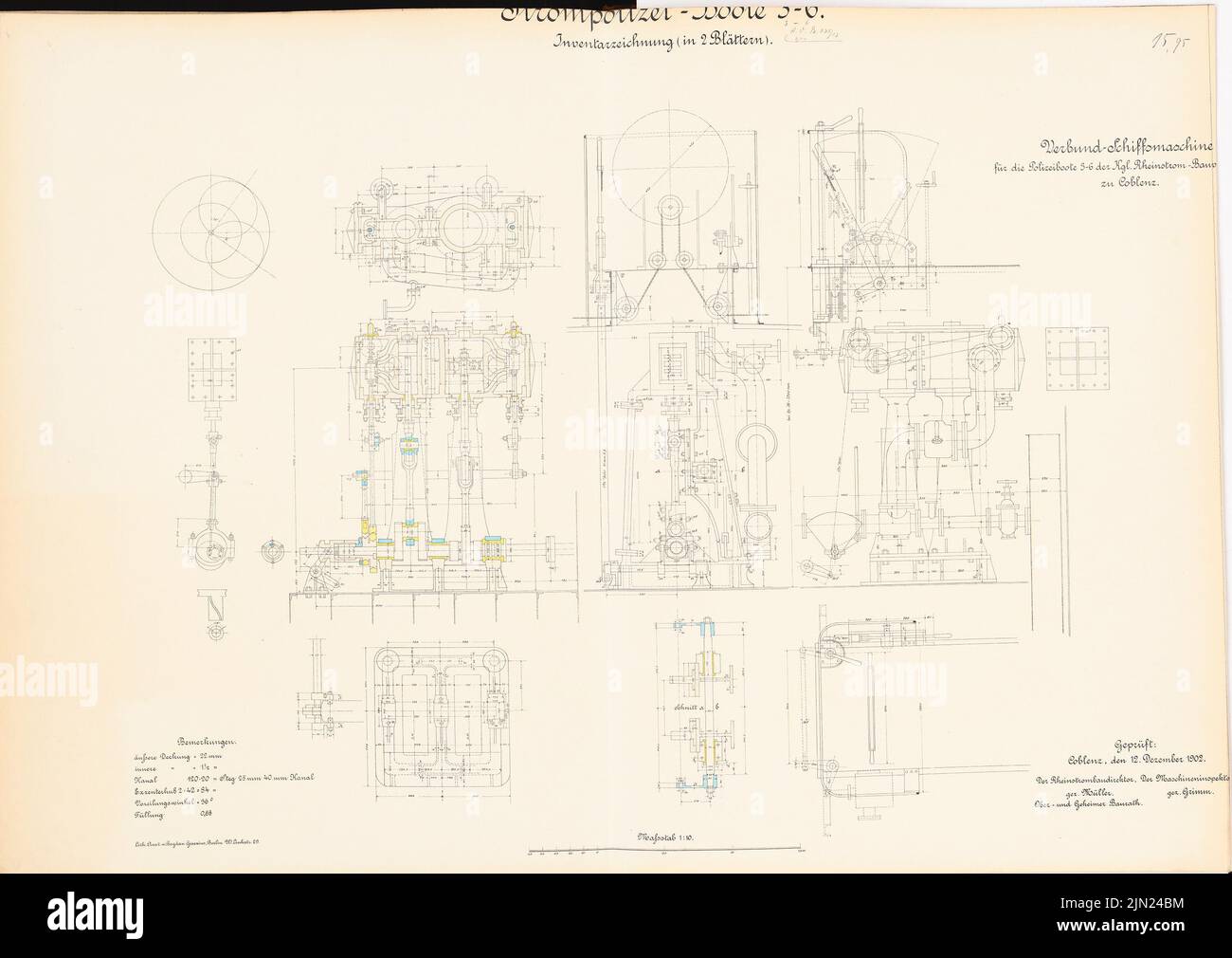 N.N., Strom Police Boats 3-6: Composite Ship Machine: Cuts 1:10. Lithographie auf Karton, 63 x 88,9 cm (inklusive Scankanten) Stockfoto