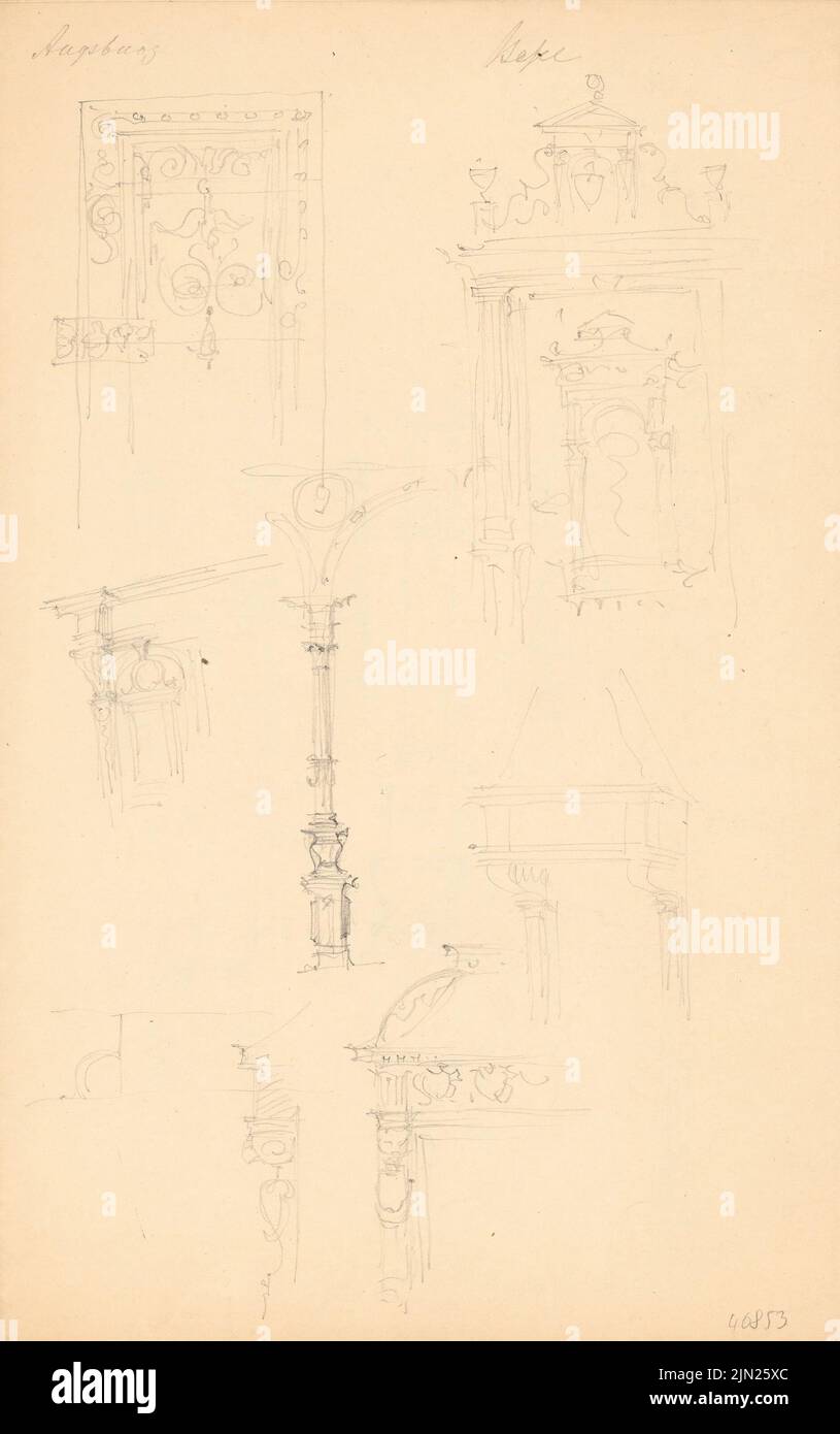 Persius Reinhold (1835-1912), Building Dedails, Augsburg: Ansichten, Details. Bleistift auf Papier, 33 x 20,7 cm (einschließlich Scankanten) Stockfoto