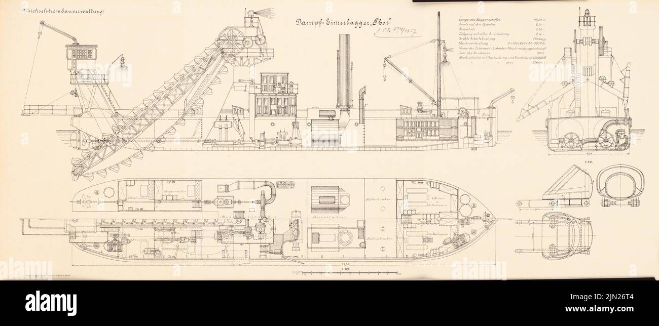 N.N., Dampfbagger »Thor«: Schnitte 1: 100, 1:20. Lithographie auf Karton, 29,3 x 68,6 cm (inklusive Scankanten) Stockfoto