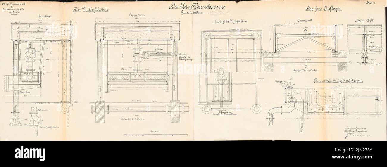 N.N., Experimental Institute for Hydration and Shipbuilding, Berlin: Kleiner Testkanal: Details 1:10. Lithographie auf Karton, 46,7 x 127,8 cm (inklusive Scankanten) Stockfoto