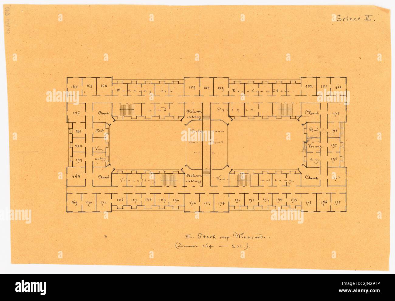 Knoblauch Gustav (1833-1916), Mer Heilanstalt: 2. Gestaltung: Grundriß 3. Etage. Tinte auf Transparent, 30,9 x 44,5 cm (einschließlich Scankanten) Stockfoto