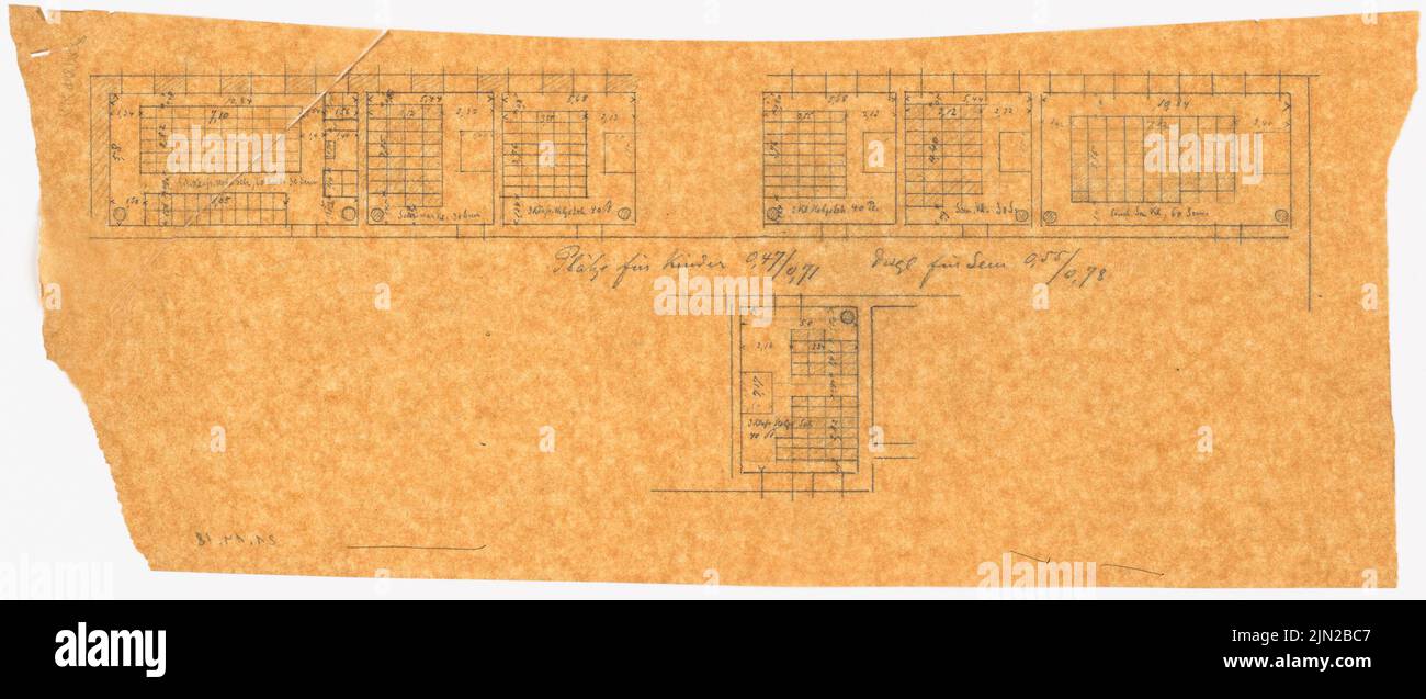 Knoblauch Gustav (1833-1916), Lehrerseminar, Usingen: 3. Entwurf: Vorskizze: 2 Teilgeschosspläne. Bleistift auf Transparent, 20,7 x 49,2 cm (einschließlich Scankanten) Stockfoto