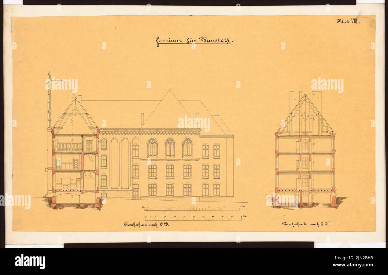 Knoblauch Gustav (1833-1916), Lehrerseminar, Wunstorf: 2. Design: Cut CD, Cut ef. Tusche Aquarell auf Transparent auf Papier, 44,8 x 69,8 cm (inklusive Scankanten) Stockfoto