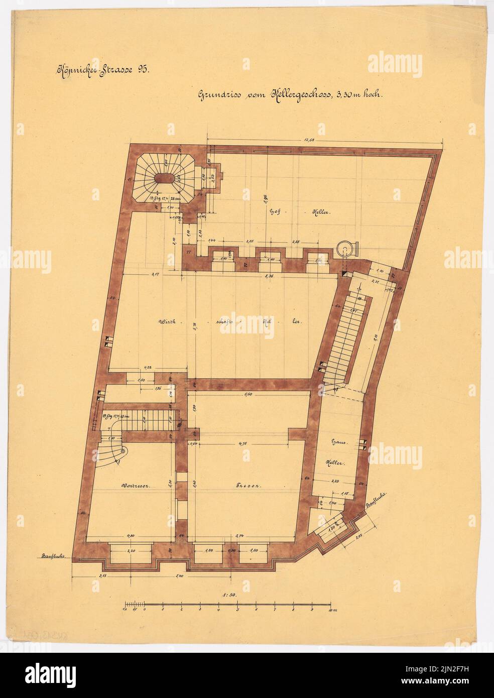 Knoblauch Gustav (1833-1916), Luisenstädter Bank, Berlin-Mitte: Grundriss Keller 1:50. Tusche Aquarell auf transparent, 69,6 x 52,7 cm (inklusive Scankanten) Stockfoto