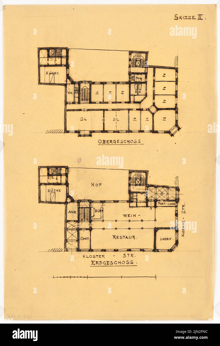 Knoblauch Gustav (1833-1916), Weinrestaurant Klosterstraße/Königsstraße, Berlin-Mitte: 2. Gestaltung: Grundriss EG, OG. Tinte auf Transparent, 37,8 x 25,7 cm (einschließlich Scankanten) Stockfoto