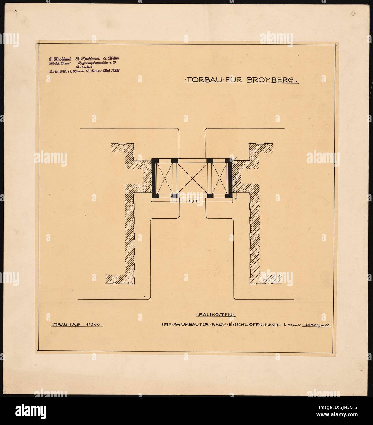 Knoblauch Gustav (1833-1916), Villa Bromberg [fehlt in Digi, 2011]: Grundriss Torbau 1: 200. Tinte auf Transparent, 47,2 x 44,3 cm (einschließlich Scankanten) Stockfoto