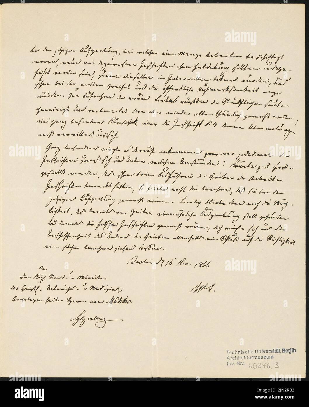 N.N .: Salzenberg-Dokument (?) Ab 16. November 1866 Stockfoto