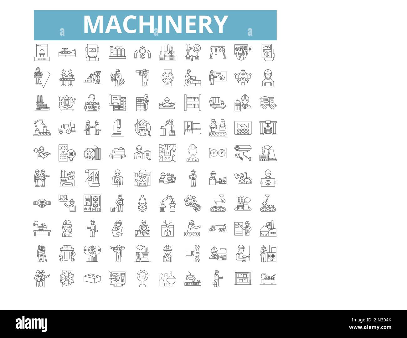 Maschinensymbole, Liniensymbole, Netzschilder, Vektorset, isolierte Illustration Stock Vektor