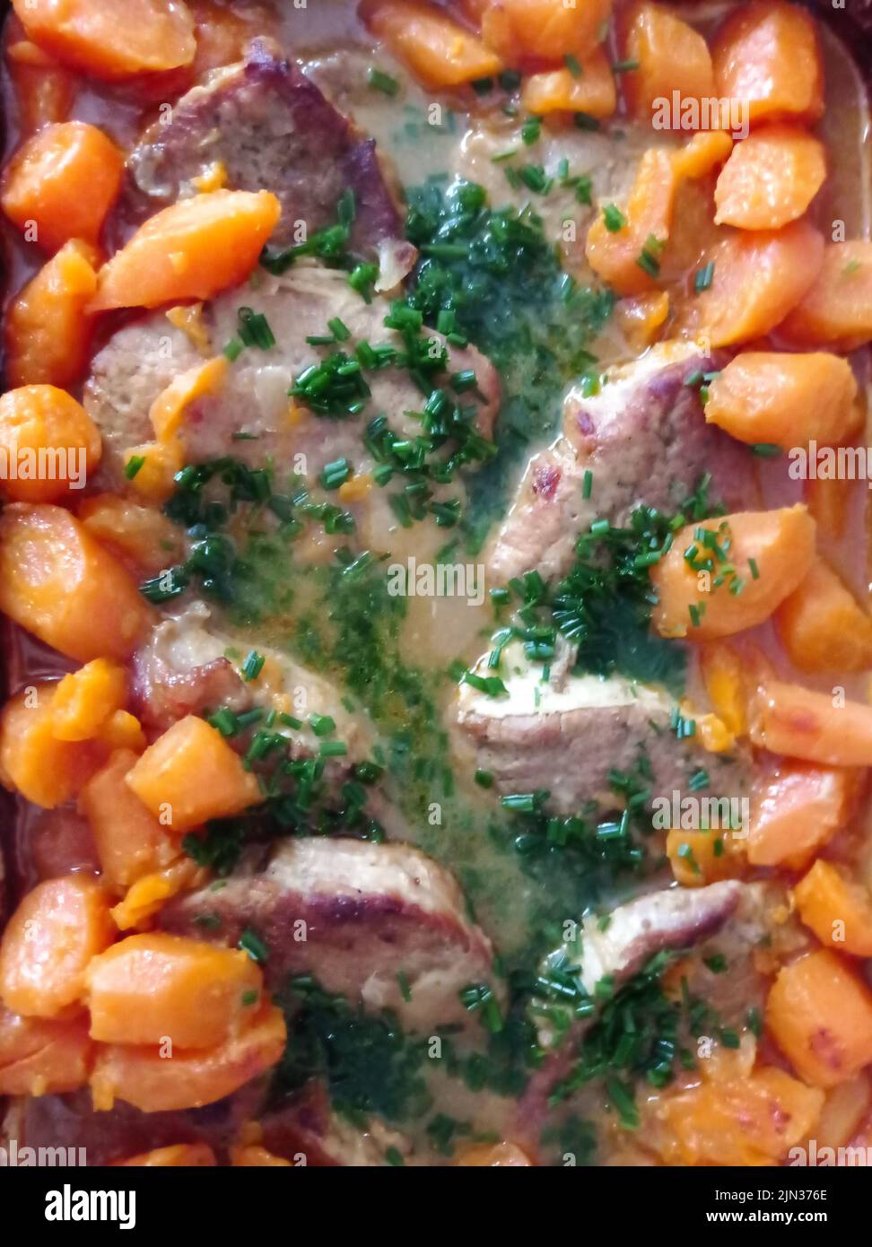 UN plat de légumes de viande assaisonné de ciboulette, Frankreich Stockfoto