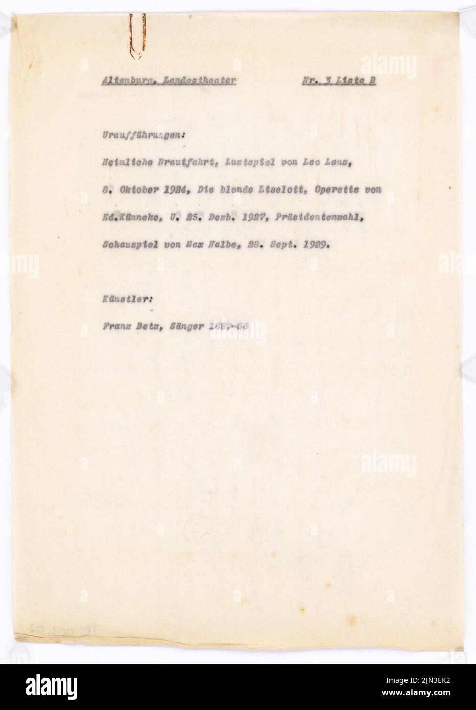 Landestheater, Altenburg: Lab on the Questionnaire for the Manual 'das Deutsche Theater' Stockfoto