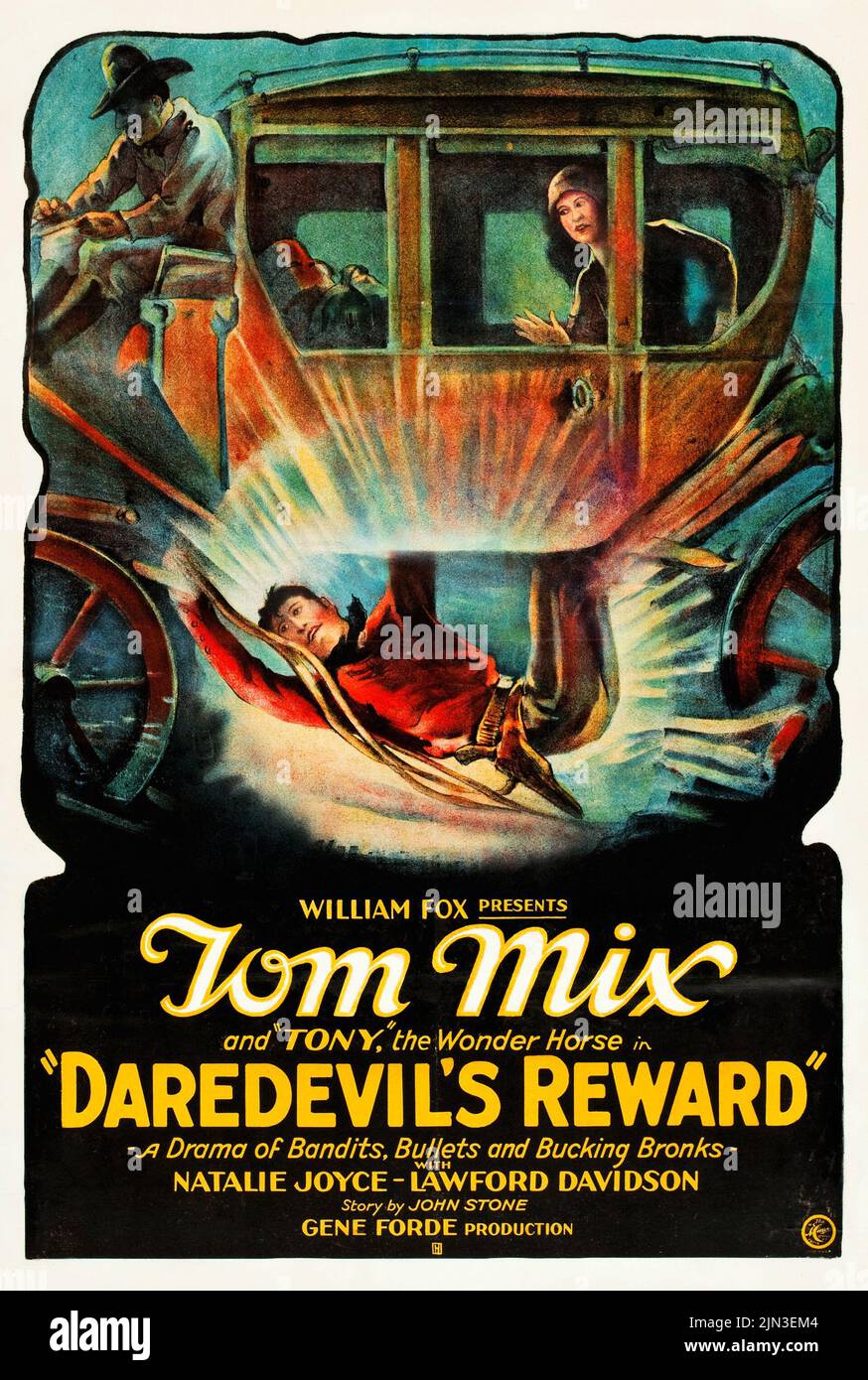 Vintage-Filmposter für den Film Daredevil's Reward aus dem Jahr 1928 mit Tom Mix Stockfoto